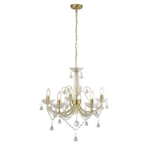 Image of 5 Light Multi Arm Chandelier Gold, Clear Crystal, E14