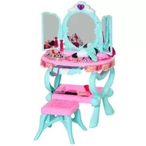 image of Jouet Kids 32 Piece Vanity Dressing Table Play Set with Magic Mirror, Lights & Music - Pink/Blue