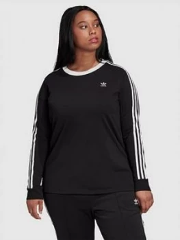 Image of Adidas Originals 3 Stripe Long Sleeve T-Shirt (Curve) - Black