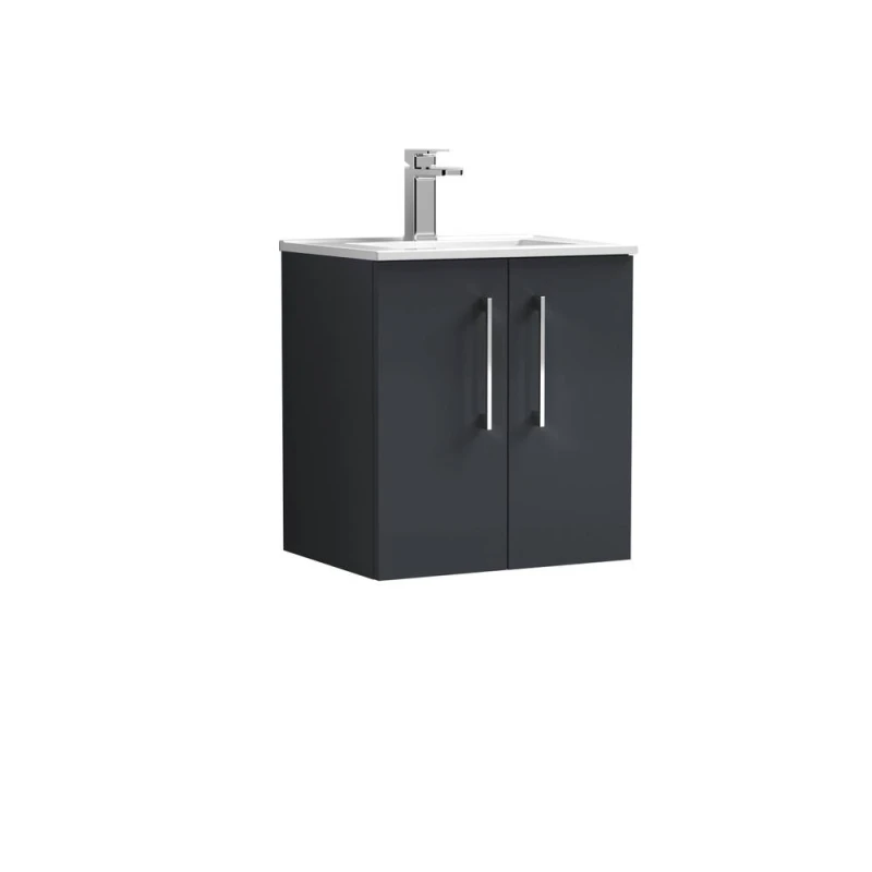Image of Balterley Bathroom 2 Soft Close Door, Wall Hung Vanity Unit Basin, Black, 345mm in Grey Grey Unisex