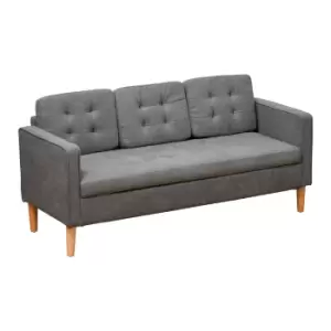 Image of HOMCOM Modern 3-Seater Sofa Button-Tufted Fabric Couch with Hidden Storage Rubberwood Legs for Living Room, Grey