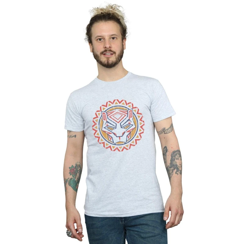 Image of Marvel Marvel Men Black Panther Tribal Panther Icon T-Shirt in Grey Size: Small Grey S Male 5057736558416