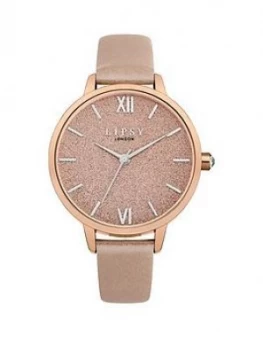 image of Lipsy Lipsy Pink Glitter Dial Pink Leather Strap Ladies Watch