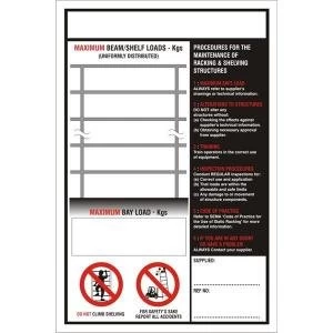 Warehouse Sign 400x600 1mm Plastic Maximum beamshelf loads Ref