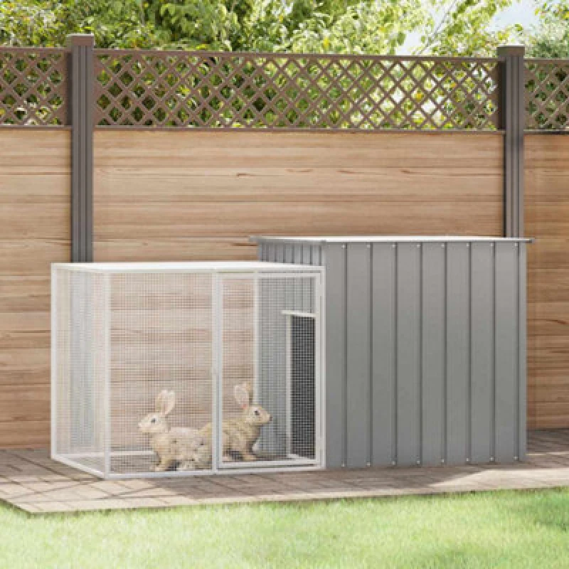 Image of vidaXL Rabbit Cage Grey 200x91x100cm Galvanised Steel, Grey 3155528