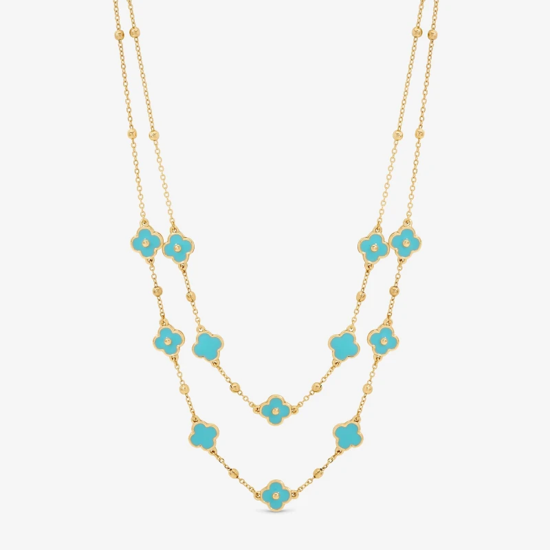 Image of Mood Gold Plated Turquoise Clover Double Row Necklace Gold female One Size