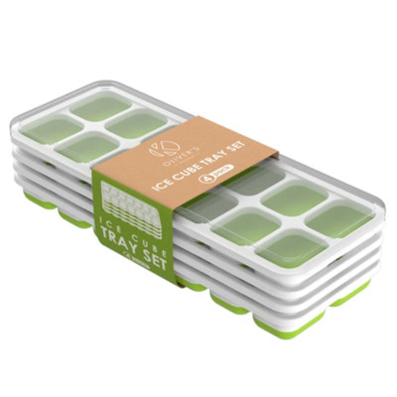 Image of Oliver's Kitchen Ice Cube Tray Set of 4 with Lids White