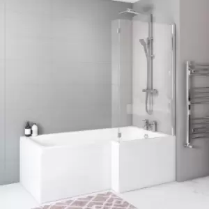 Image of Lomax 1700 x 850 L Shaped Shower Bath Right Hand with Front Panel and Maia 1450mm Chrome Bath Screen