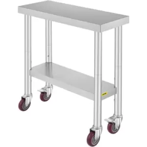 Image of VEVOR Stainless Steel Catering Work Table 30x12" Commercial Kitchen Table with 4 Wheels Commercial Food Prep Workbench with Flexible Adjustment