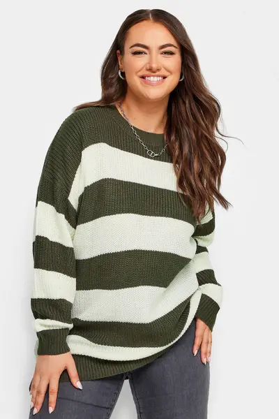 image of Yours Ribbed Knit Jumper Green