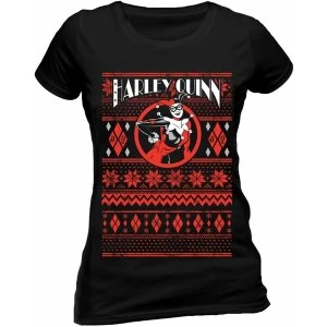 Image of Harley Quinn - Fair Isle Unisex Medium T-Shirt - Black