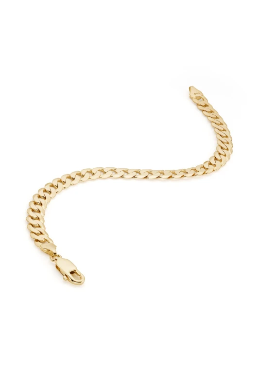 Image of The Fine Collective Mens 9ct Yellow Gold Solid Curb Chain Bracelet (7mm) 8.25 inch Size: 8" Gold Male 8"