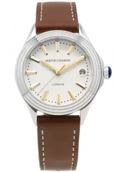 Image of Unisex Jasper Conran London 40mm Watch with a White Dial and a Brown Leather strap J1L106021