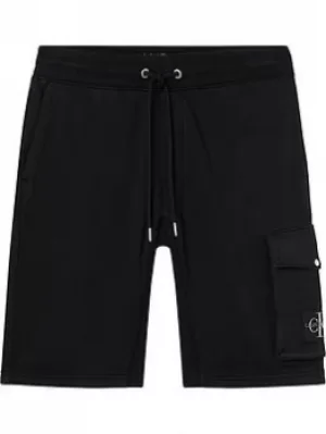 image of Calvin Klein Jeans Ck Jeans Monogram Badge Jersey Shorts, Black, Size S, Men