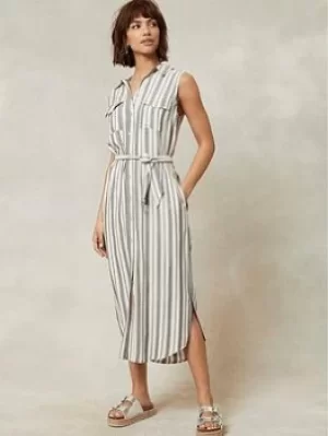 Image of Mint Velvet Mint Velvet Stripe Sleeveless Midi Shirt Dress, Neutral, Size 12, Women