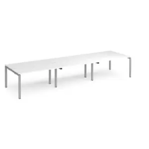 image of Bench Desk 6 Person Rectangular Desks 4200mm White Tops With Silver Frames 1200mm Depth Adapt