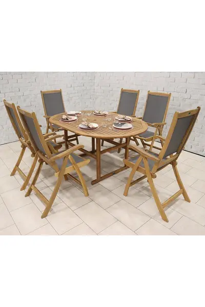 Image of Turnbury Table with 6 x Henley Textylene Recliner Armchairs