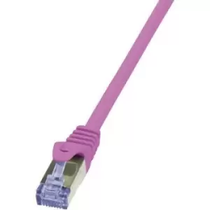 image of LogiLink CQ3019S RJ45 Network cable, patch cable CAT 6A S/FTP 25.00cm Pink Flame-retardant, incl. detent