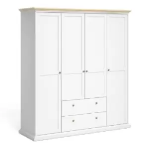 image of Paris Wardrobe With 4 Doors And 2 Drawers In White And Oak Effect