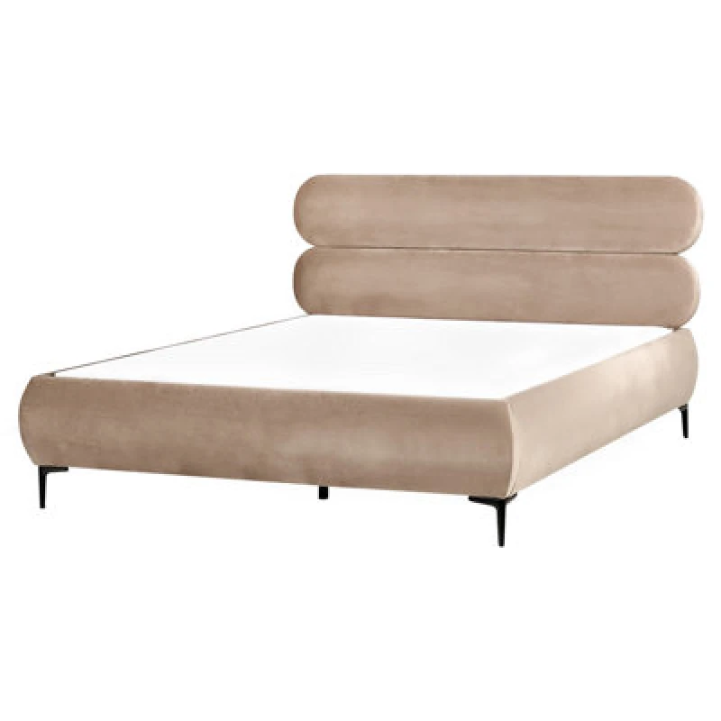 Image of Beliani Bed Velvet Lessay 160 X 200 Cm (Eu King Size) Taupe