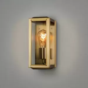 Image of Konstsmide Carpi Outdoor Modern Lantern Wall Small E27 Brassplated With Clear Glass, IP44