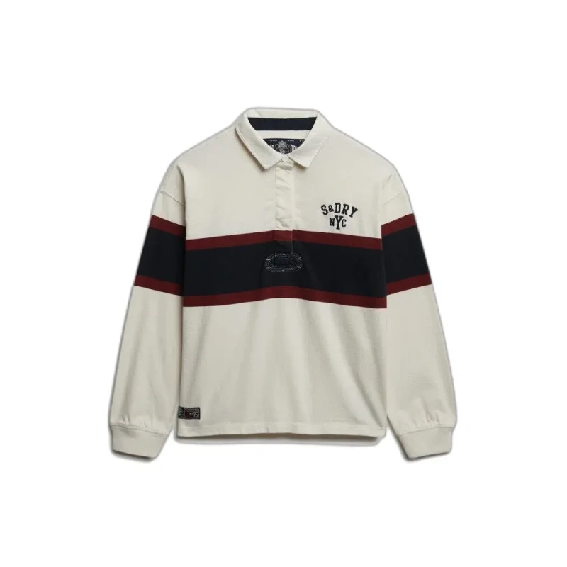 Image of Superdry Womens long-sleeve striped polo Superdry Heritage Blanc Female L