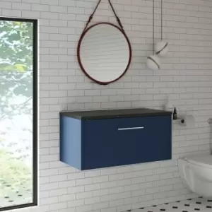 Juno Wall Hung 1-Drawer Vanity Unit with Sparkling Black Worktop 800mm Wide - Electric Blue - Hudson Reed