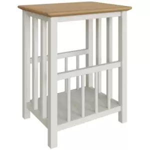 Image of Taberno Magazine Rack Linen White Solid Oak Side Table Coffee Stand Assembled - White