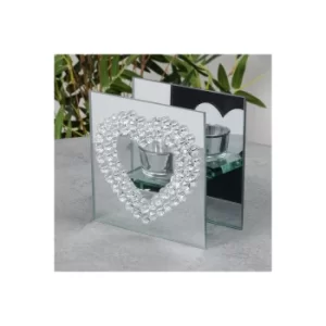 image of Mirror Glass Crystal Heart Single Tealight Holder