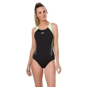Image of Speedo Boom Splice Muscleback Swimsuit Black/Zest 32"