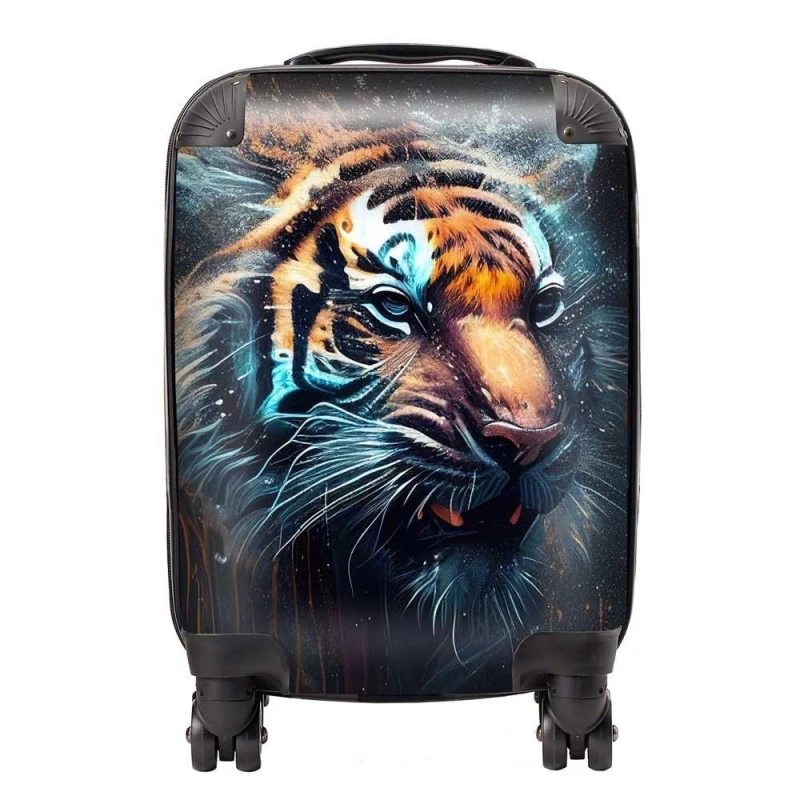 Image of Warren Reed - Designer Tiger Face Splashart Dark Background Suitcase in Brown Size: Large Brown Unisex Large