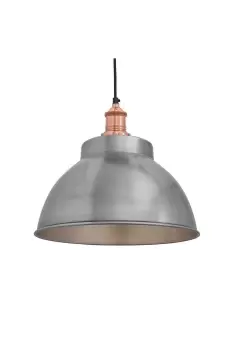 Brooklyn Dome Pendant, 13 Inch, Light Pewter, Copper Holder