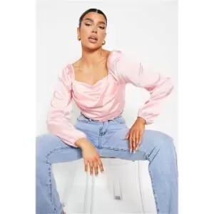 Image of I Saw It First Pink Satin Milk Maid Drape Front Top - Pink