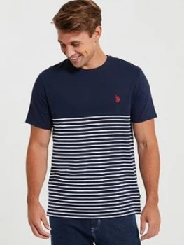 image of U.S. Polo Assn. U.s Polo Assn Fade Stripe Ringer T-Shirt, Navy, Size S, Men