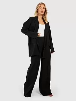 Image of Boohoo Crepe Wide Leg Trousers - Black, Size 10, Women