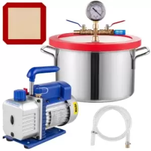 Image of VEVOR 1.5 Gallon Vacuum Chamber Kit 3CFM 1/4HP Refrigerant Vacuum Pump HVAC Single Stage Vacuum Pump Air Conditioner Rotary Vane Vacuum Pump A/C Vacuu