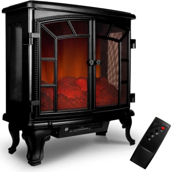 Image of Electric Fireplace Fan Heater E - Fireplace LED Effect Double Door 2000W Remote Control
