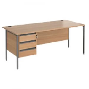 Image of Straight Desk with Beech Coloured MFC Top and Graphite H-Frame Legs and 3 Lockable Drawer Pedestal Contract 25 1800 x 800 x 725mm