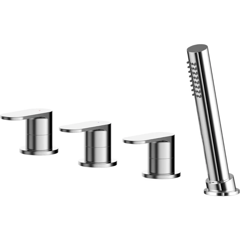 Image of Balterley Current Deck Mount Round 4 TH Bath Shower Mixer Tap, Shower Kit Chrome in Silver Silver Unisex