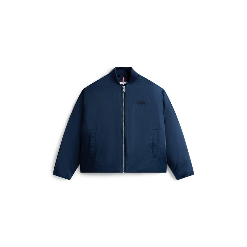 Image of Tommy Hilfiger Womens Ribbed Trim Zip-Through Bomber Jacket Dark Night Navy female 10 (S)