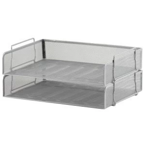 image of 5 Star Office Foolscap Mesh Letter Tray Scratch Resistant Stackable Side Load Landscape Silver