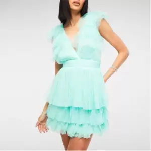 image of Missguided Tall Tulle Plunge Frill Mini Dress - Blue