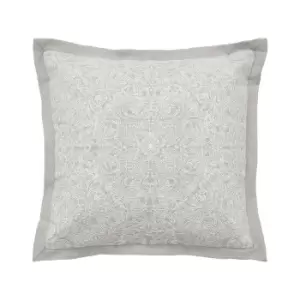 image of William Morris Pure Ceiling Embroidery Embroidered Cushion 45cm x 45cm, Silver/White