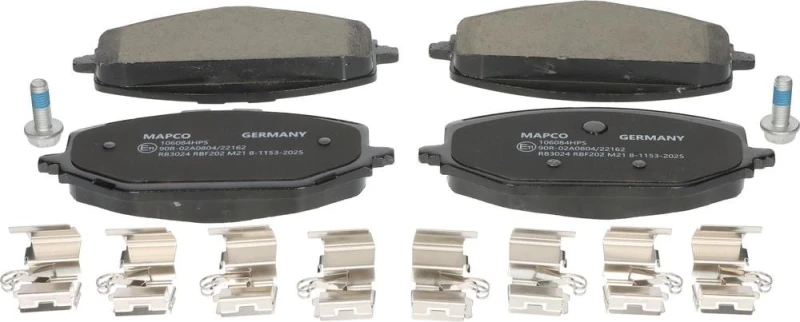 Image of MAPCO 106084HPS Brake pad set Front Axle, excl. wear warning contact, with accessories, with anti-squeak plate Brake Pad Set,disc brake (402)