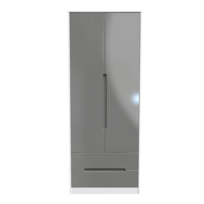 Image of Turin 2 Door 2 Drawer Wardrobe In Grey Gloss & White (Ready Assembled)