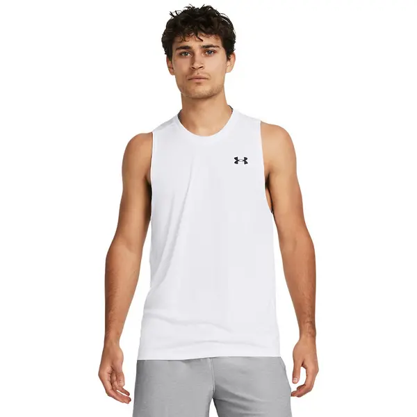 Image of Under Armour Mens Tech Polyester Tank Top M- Chest 38-40' White Black 1382795-100-M