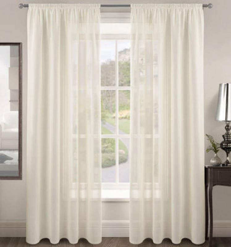 Image of Velosso Rivera Plain Voile Panel Sheer Curtains - Cream