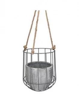 image of Gisela Graham Concrete Pot In Wire Basket