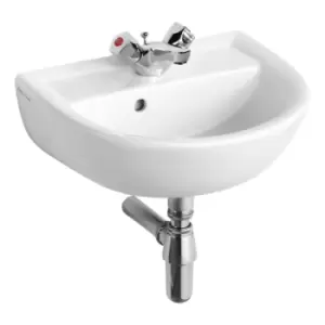 image of Armitage Shanks Sandringham 21 handrinse washbasin 45cm, 1 taphole, with overflow no chainstay hole White E893501 - 693825