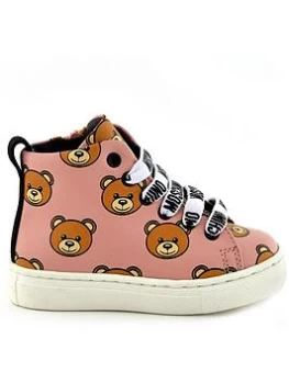 image of Moschino Baby Teddy Bear Print Lace Up High Top Trainers - Pink